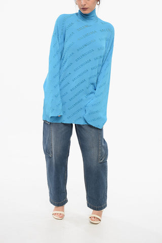 Maglia a Collo Alto a Costine con Motivo Monogram All-Over