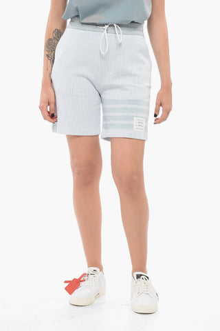 Shorts in Misto Seta Motivo Awning con Coulisse
