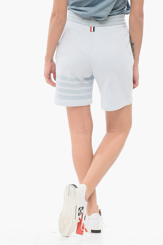 Shorts in Misto Seta Motivo Awning con Coulisse