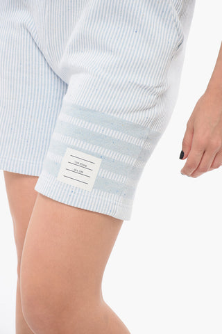 Shorts in Misto Seta Motivo Awning con Coulisse
