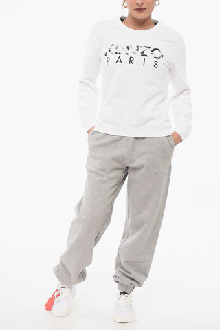 Crew Neck Cotton Sweatshirt with Embroidered Logo