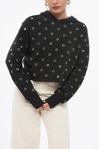 Felpa Hoodie Cropped Fit con Occhielli Metallici All-Over