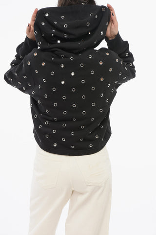 Felpa Hoodie Cropped Fit con Occhielli Metallici All-Over