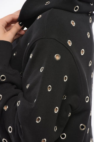 Felpa Hoodie Cropped Fit con Occhielli Metallici All-Over