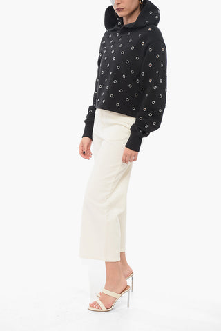 Felpa Hoodie Cropped Fit con Occhielli Metallici All-Over