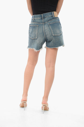 Vintage Washed Denim Shorts with Raw-cut Hem