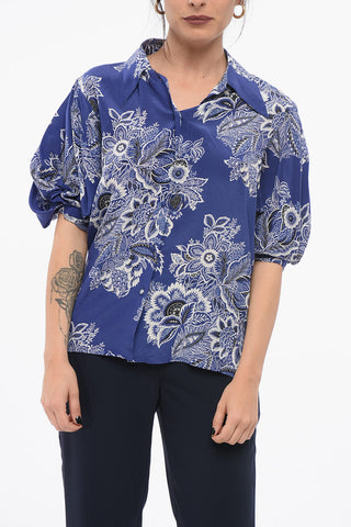 Paisley Patterned Silk Shirt with Balloon Sleeves