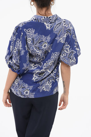 Paisley Patterned Silk Shirt with Balloon Sleeves