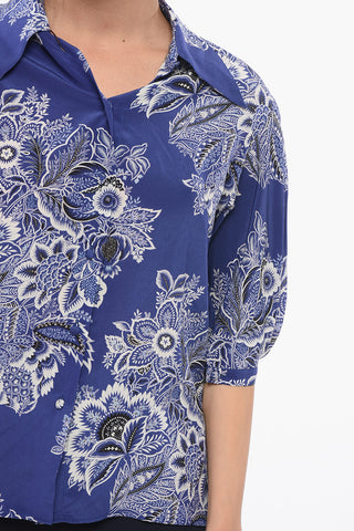 Paisley Patterned Silk Shirt with Balloon Sleeves