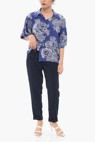Paisley Patterned Silk Shirt with Balloon Sleeves
