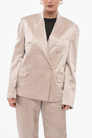 Blazer Doppiopetto In Satin Effetto Stropicciato