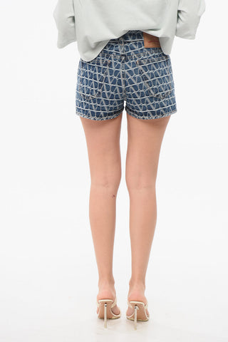 Monogram Denim Shorts with Belt Loops