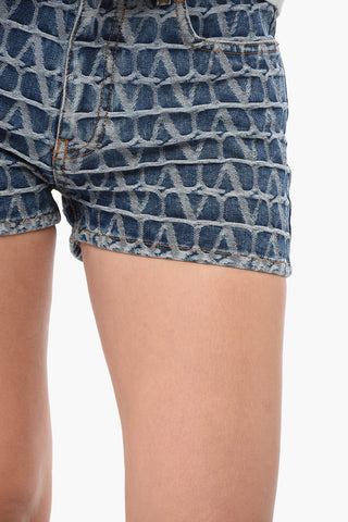 Monogram Denim Shorts with Belt Loops