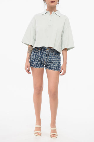 Monogram Denim Shorts with Belt Loops