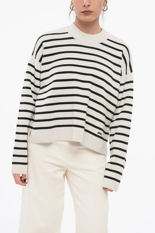 Maglia Girocollo in Misto Cotone a Righe Awning