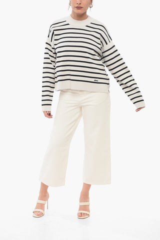Maglia Girocollo in Misto Cotone a Righe Awning