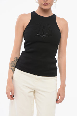 Ribbed Tank Top with Crystal Logo