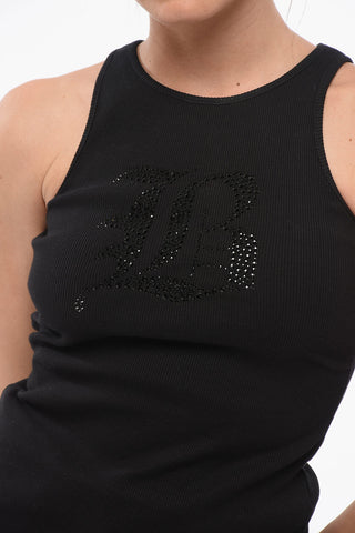 Ribbed Tank Top with Crystal Logo