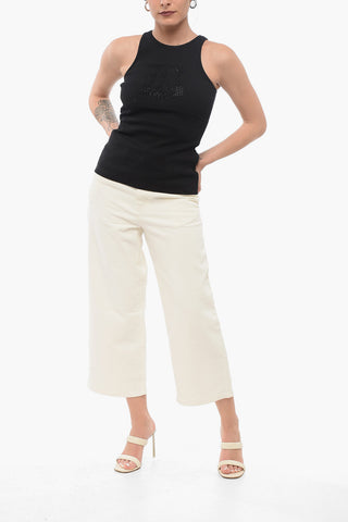 Ribbed Tank Top with Crystal Logo