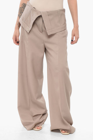 Wide-leg Pants with Fold Over Waist Design