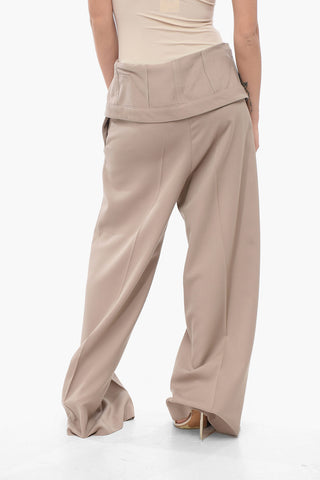 Wide-leg Pants with Fold Over Waist Design