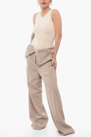 Wide-leg Pants with Fold Over Waist Design