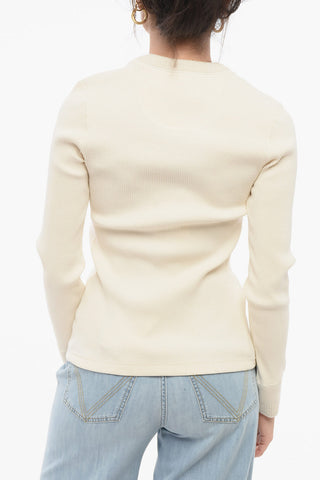 Maglia Girocollo in Cotone Stretch a Costine con Bottoni