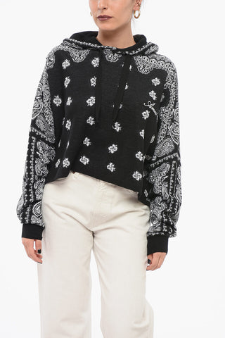 Paisley Patterned Cropped Fit Hoodie