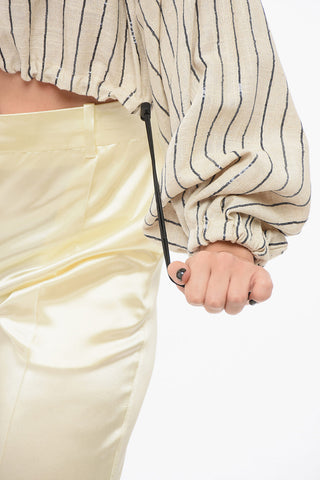 Linen-Blend Hooded Top with Sequin Stripes