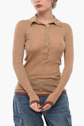 Ribbed Cashmere Blend Sweater with Polo Neck
