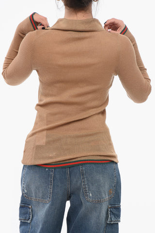Ribbed Cashmere Blend Sweater with Polo Neck
