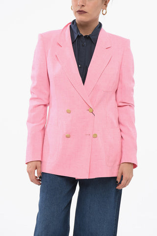 Blazer Doppiopetto In Misto Seta Con Tasche A Toppa