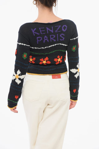 Jacquard Cotton Blend Crop Sweater