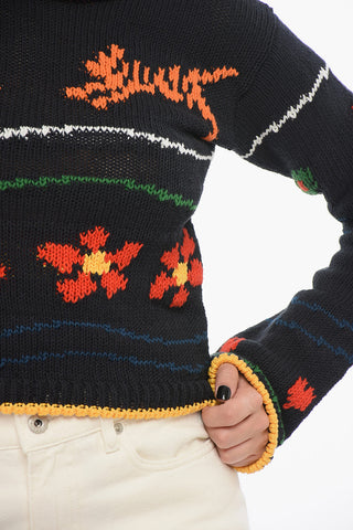 Jacquard Cotton Blend Crop Sweater