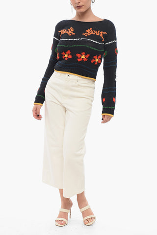 Jacquard Cotton Blend Crop Sweater