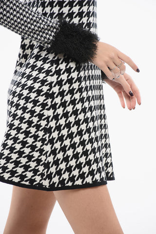 Houndstooth Knitted Dress with Frayed Detail