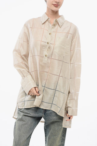 Linen Oversized Shirt with Checkered Pattern