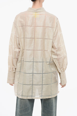 Linen Oversized Shirt with Checkered Pattern