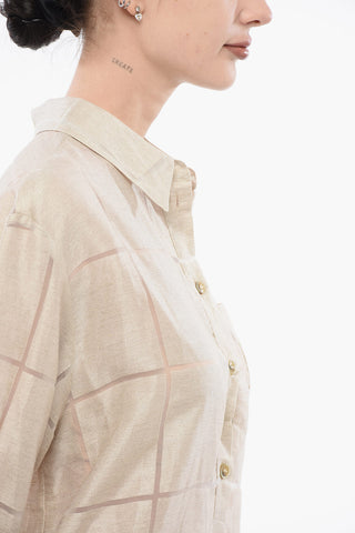 Linen Oversized Shirt with Checkered Pattern