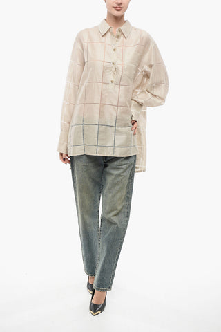 Linen Oversized Shirt with Checkered Pattern