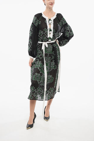 Kimono-Kleid aus Leinen mit Stickereien
