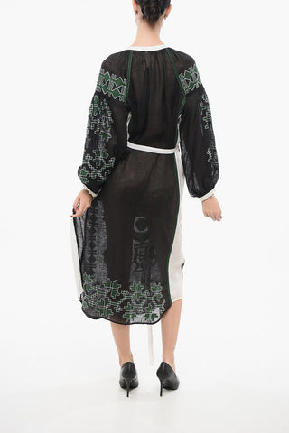Kimono-Kleid aus Leinen mit Stickereien