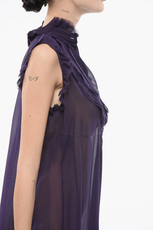 Ärmelloses Kleid aus Seide mit rohen Kanten