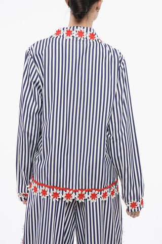 Pinstriped Pyjama Set with Embroidered Flowers