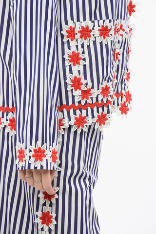Set Pigiama a Righe con Fiori Ricamati