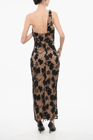 Long One-Shoulder Double-Layer Dress with Beaded Details