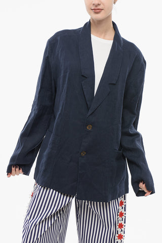 Blazer In Lino Monopetto Con Tashce A Toppa