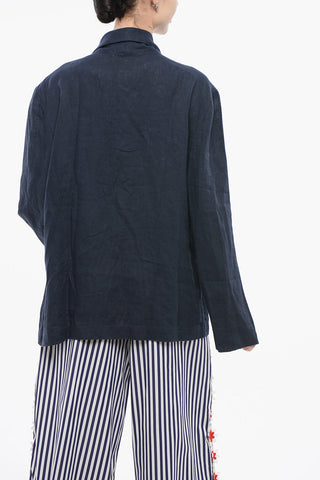 Blazer In Lino Monopetto Con Tashce A Toppa