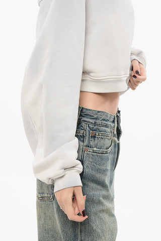 Felpa Hoodie Cropped Fit con Zip Frontale