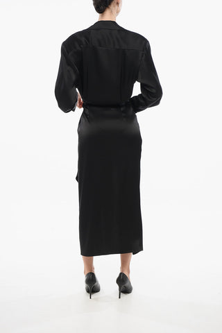 Satin Midi Shirt Dress With Knot